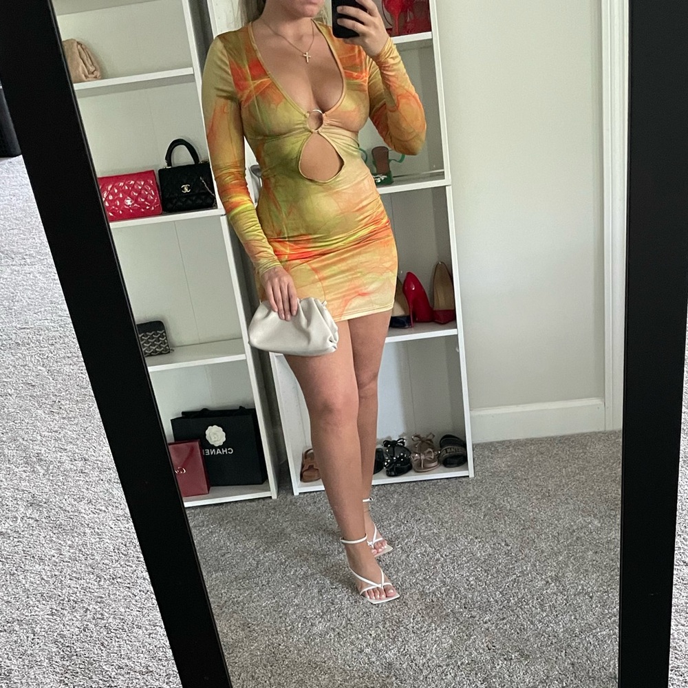 Orange Abstact Print Mini Dress